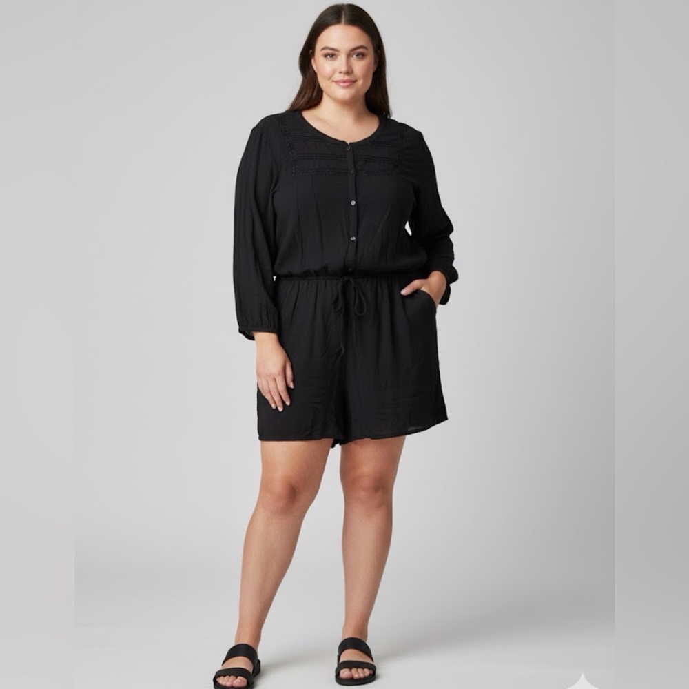 Old Navy Black Button-Up Shorts Romper